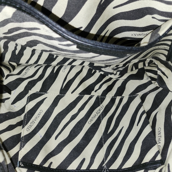 Cynthia Rowley Black Ostrich Embossed Leather Gold Chain Accent Tote - Picture 7 of 8